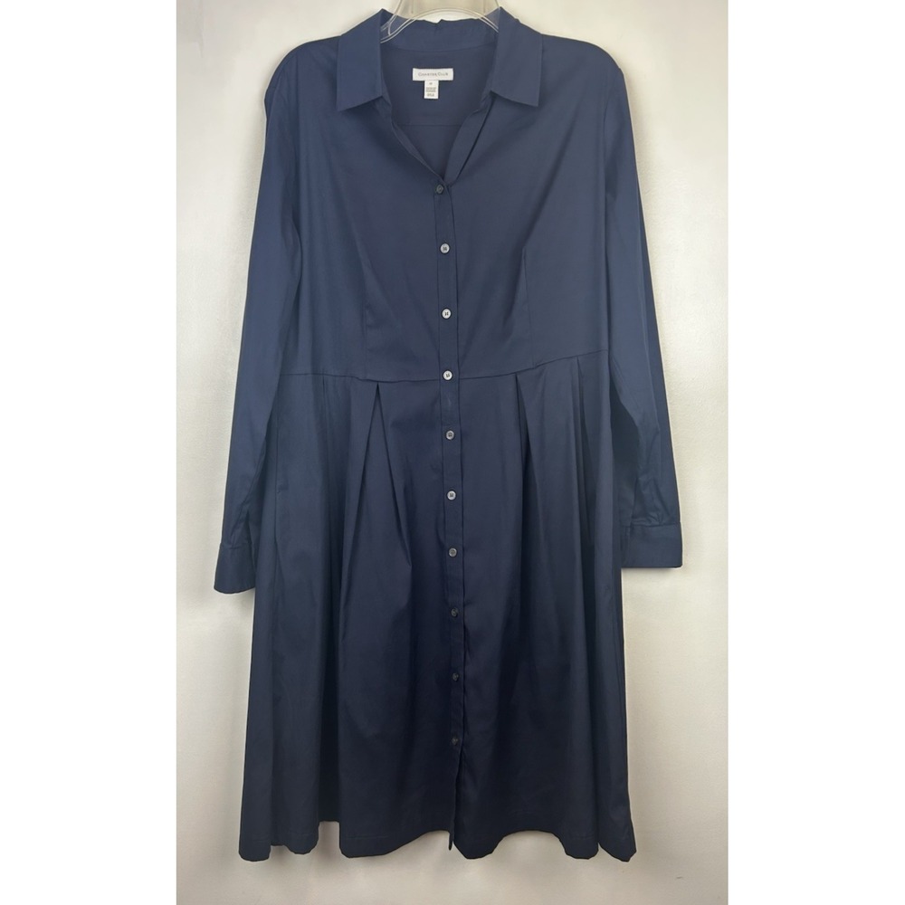 Charter Club Shirt Dress Women 12 Blue Midi Button Pleated Office Capsule Read
